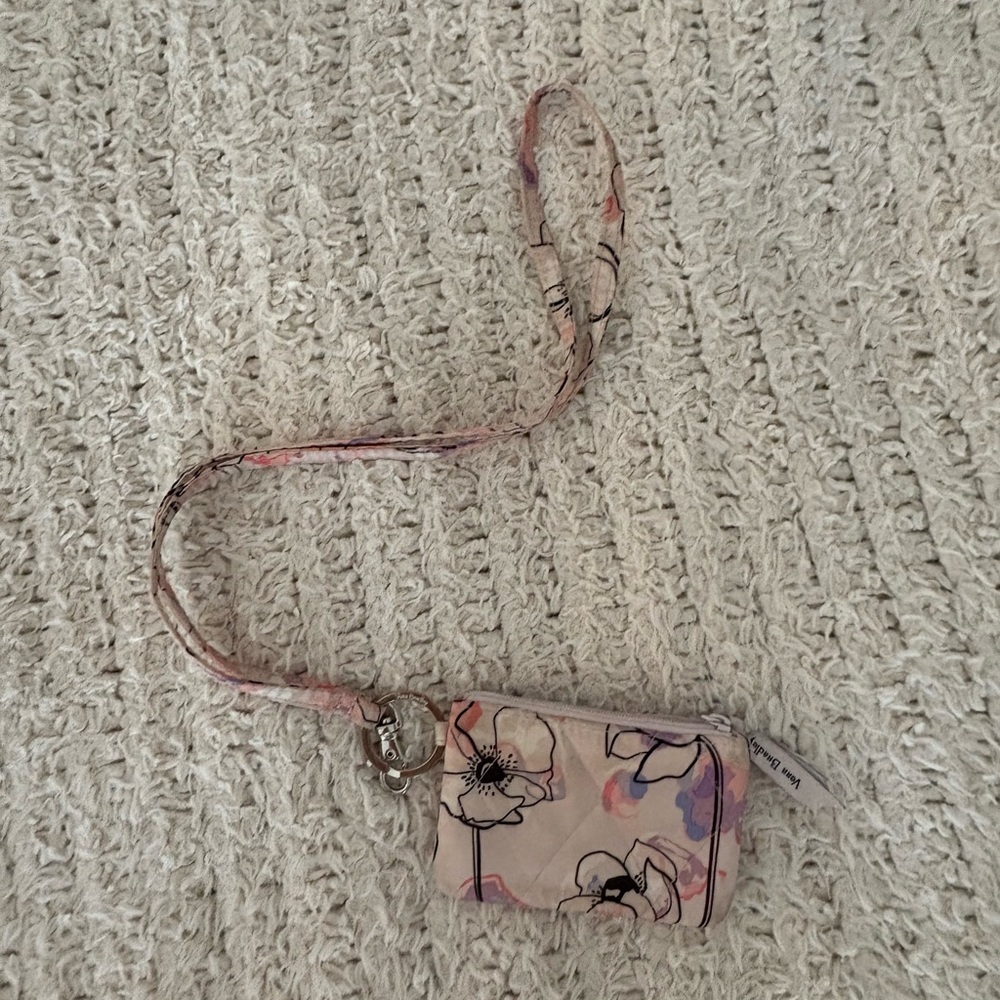 Vera Bradley pink and purple Floral Wristlet Keychain keycard lanyard